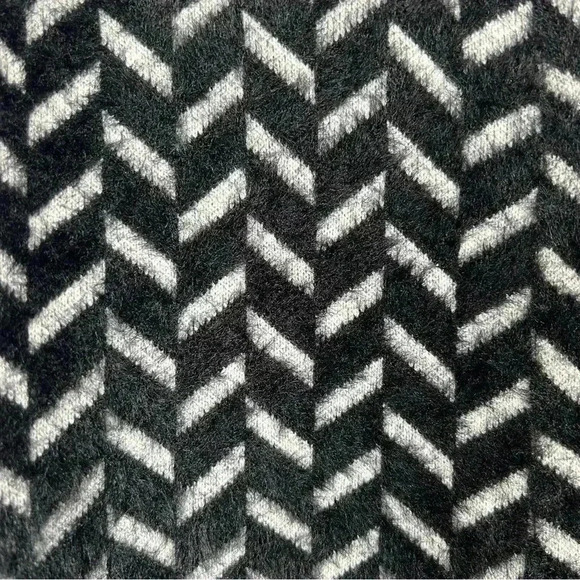 LIVERPOOL Fuzzy Black White Herringbone Balloon Sleeve Knit Cardigan Size Small - Picture 7 of 7